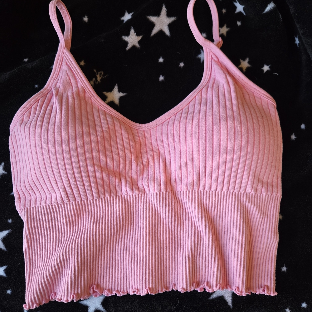 No Boundaries Pink Ribbed Crop Tank